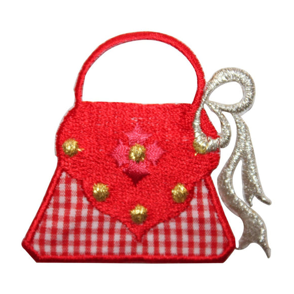 ID 7992 Red Checkered Handbag Patch Purse Fashion Embroidered Iron On Applique
