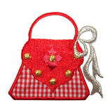 ID 7992 Red Checkered Handbag Patch Purse Fashion Embroidered Iron On Applique