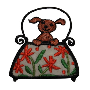 ID 8413 Puppy In Flower Purse Patch Dog Bag Fashion Embroidered Iron On Applique