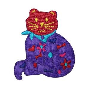 ID 2930 Happy Cat Emblem Patch Kitten Symbol Craft Embroidered Iron On Applique