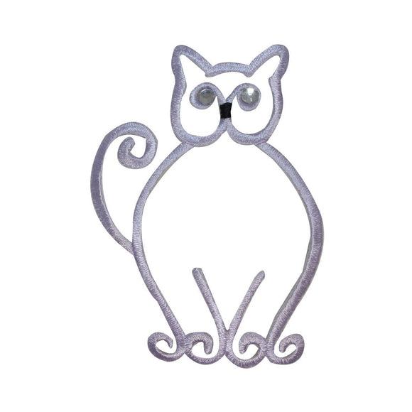 ID 2943 Cat Outline Patch Kitten Pet Symbol Craft Embroidered Iron On Applique