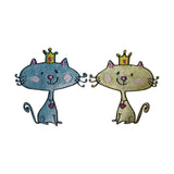 ID 3039AB Set of 2 Cartoon King Queen Cat Patches Embroidered Iron On Applique