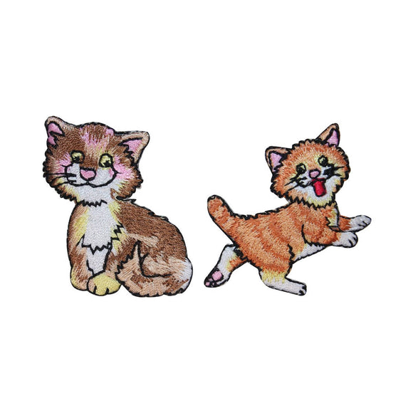 ID 3040AB Set of 2 Happy Kitten Patches Cat Kitty Embroidered Iron On Applique