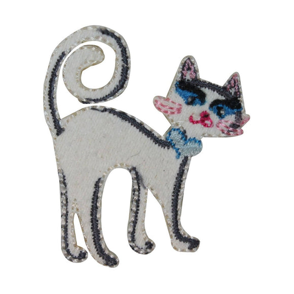 ID 3041A White Fancy Cat Patch Kitten Kitty Cute Embroidered Iron On Applique
