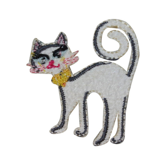 ID 3041B White Fancy Cat Patch Kitten Kitty Cute Embroidered Iron On Applique