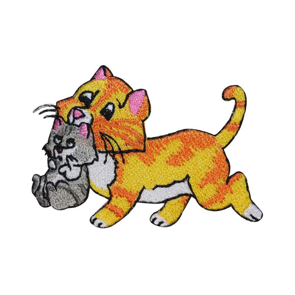 ID 2966 Mother Cat Holding Kitten Patch Mama Baby Embroidered Iron On Applique