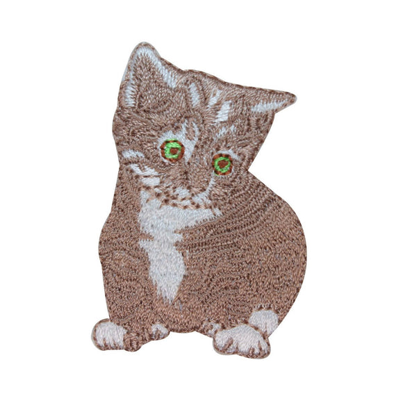 ID 2974 Cute Kitten Sitting Patch Green Eyes Cat Embroidered Iron On Applique