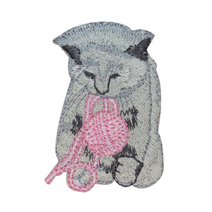 ID 2991 Kitten With Ball Yarn Patch Cat Kitty Cute Embroidered Iron On Applique