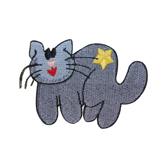 ID 2998 Cartoon Cat With Star Patch Kitten Kitty Pet Embroidered IronOn Applique