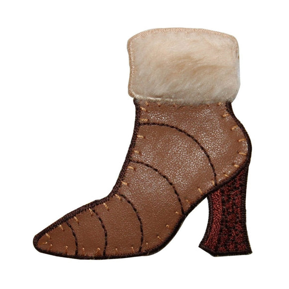 ID 8431 Fuzzy Pleather Boot Patch High Heel Fashion Embroidered Iron On Applique