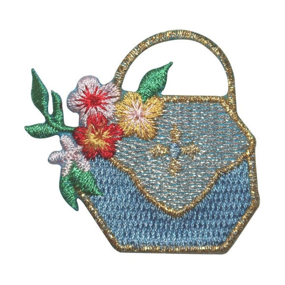 ID 8453 Shiny Flower Handbag Patch Purse Fashion Embroidered Iron On Applique