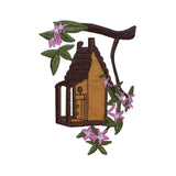 ID 3104 Bird House On Branch Patch Wood Cabin Tree Embroidered Iron On Applique