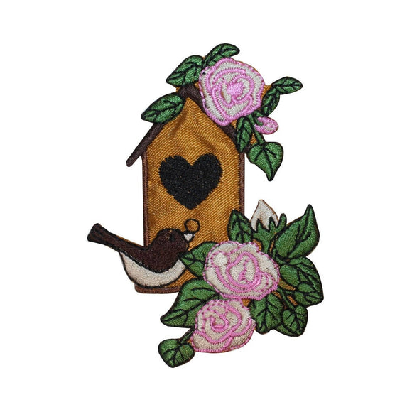 ID 3105 Floral Bird House Patch Tree Flowers Home Embroidered Iron On Applique