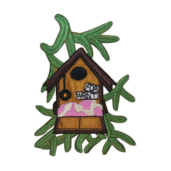 ID 3107 Bird House With Leaves Patch Tree Home Embroidered Iron On Applique