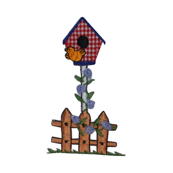 ID 3112 Bird House On Picket Fence Patch Garden Embroidered Iron On Applique