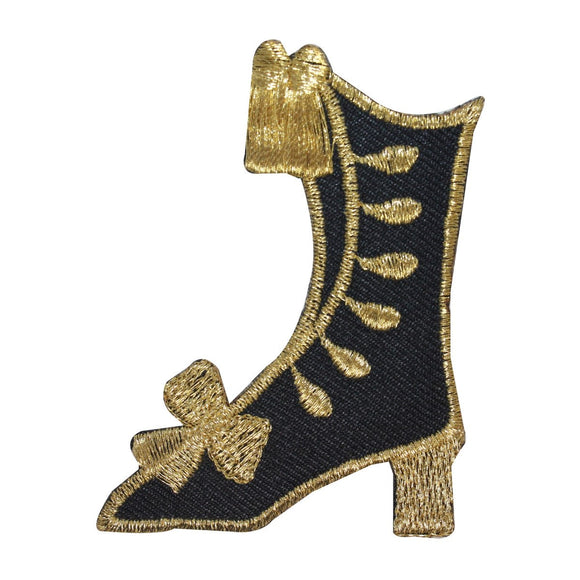 ID 8526 Gold Dress Boot Patch Heel Fancy Fashion Embroidered Iron On Applique