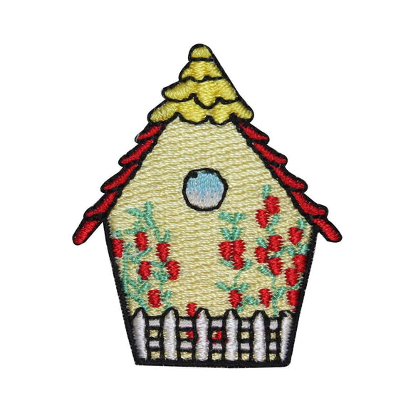 ID 3123B Floral Bird House Patch Nature Watching Embroidered Iron On Applique