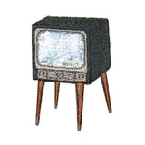 ID 3416 Old Television Set Patch Wooden Leg Stand Embroidered Iron On Applique