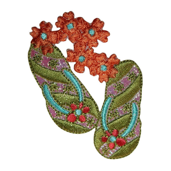 ID 8478 Flip Flop Flowers Patch Beach Sandals Shoes Embroidered Iron On Applique