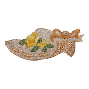 ID 8482 Floral Wicker Sun Hat Patch Garden Club Cap Embroidered Iron On Applique