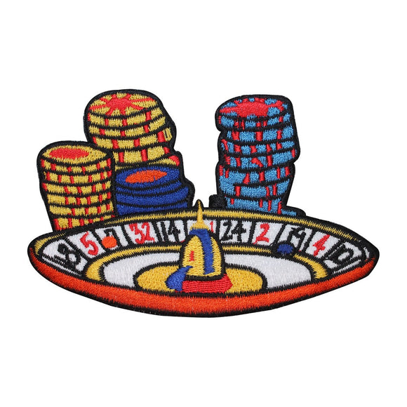 ID 8554 Roulette Wheel Chips Patch Casino Gambling Embroidered Iron On Applique