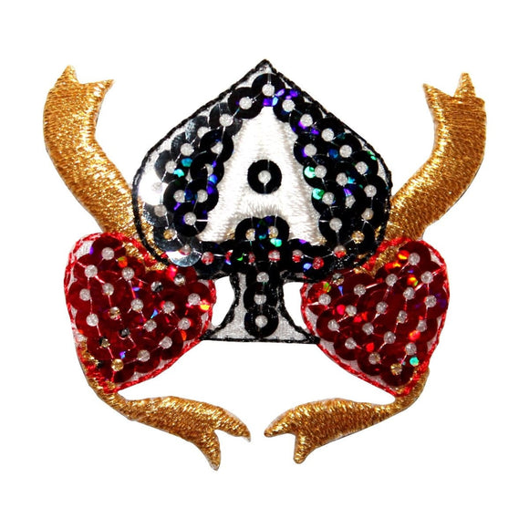 ID 8563 Sequin Ace of Spades Patch Casino Gamble Embroidered Iron On Applique