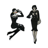 ID 3427AB Set of 2 Black and White Fashion Lady Patch Noir Embroidered Iron On