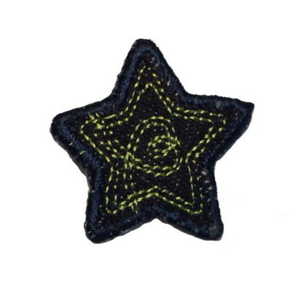 ID 3430C Blue Jean Stitched Star Patch Badge Craft Embroidered Iron On Applique