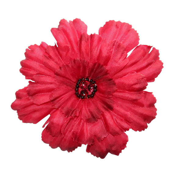 ID 8648 Layered Red Zinnia Patch Flower Garden Beaded Lace Iron On Applique