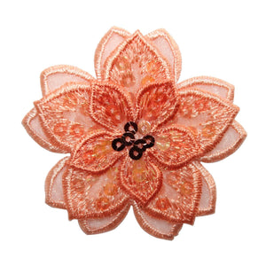 ID 8653 Sequin Orange Layered Flower Patch Garden Embroidered Iron On Applique