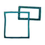 ID 8741 Teal Linked Squares Patch Rectangle Outline Embroidered Iron On Applique