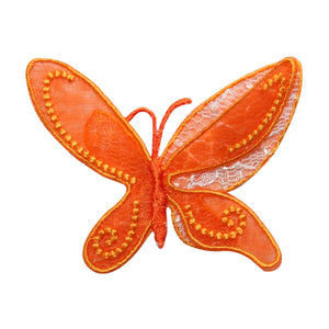 ID 8675 Orange Butterfly Lace Wings Patch Garden Bug Embroidered IronOn Applique