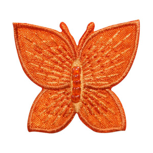 ID 8677 Orange Beaded Butterfly Patch Garden Insect Embroidered Iron On Applique