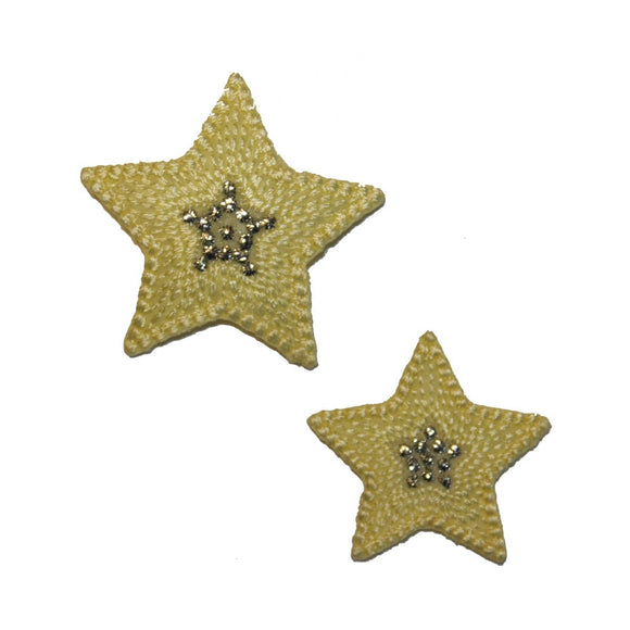 ID 3452AB Set of 2 Textured Star Patch Night Sky Embroidered Iron On Applique