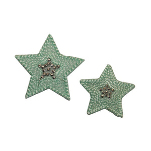 ID 3453AB Set of 2 Textured Star Patch Night Sky Embroidered Iron On Applique