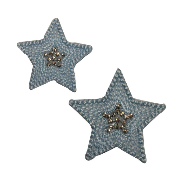 ID 3454AB Set of 2 Textured Star Patch Night Sky Embroidered Iron On Applique