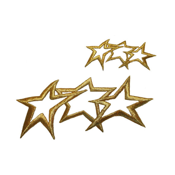 ID 3458AB Set of 2 Trio of Gold Stars Patch Strip Embroidered Iron On Applique