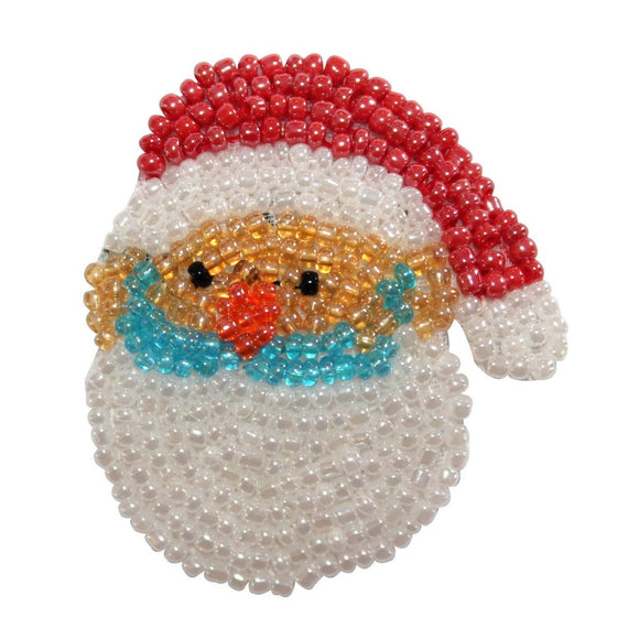 ID 8904 Santa Claus Face Patch Christmas Winter Holiday Beaded Iron On Applique