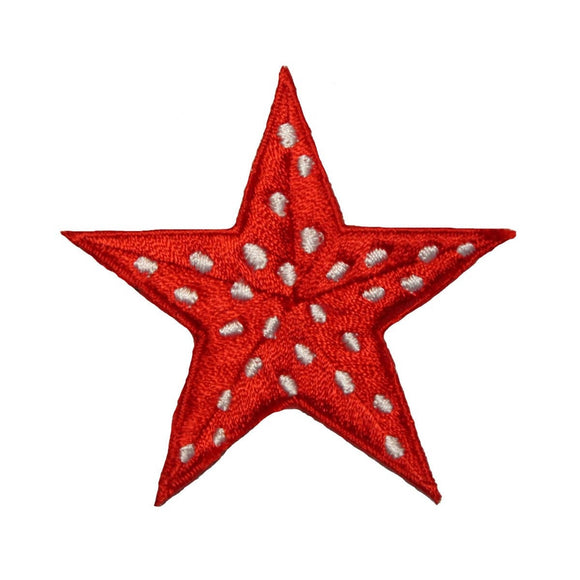 ID 3497 Spotted Red Star Patch Craft Emblem Design Embroidered Iron On Applique
