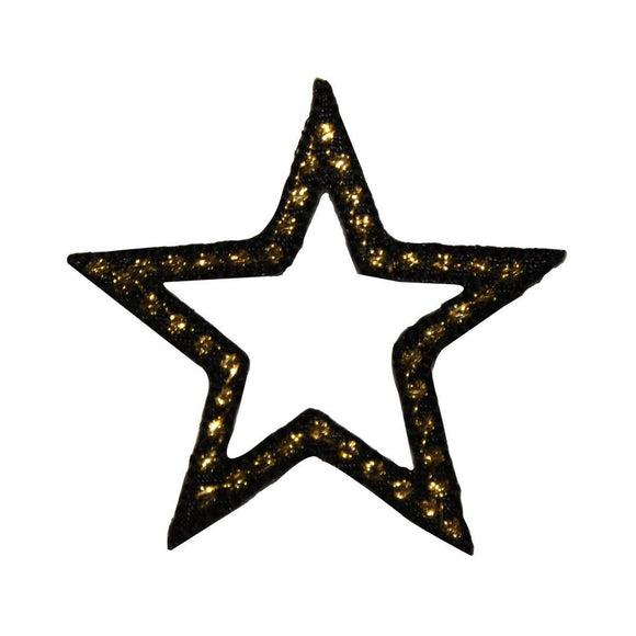 ID 3501 Black Star With Gold Spots Patch Shiny Craft Embroidered IronOn Applique