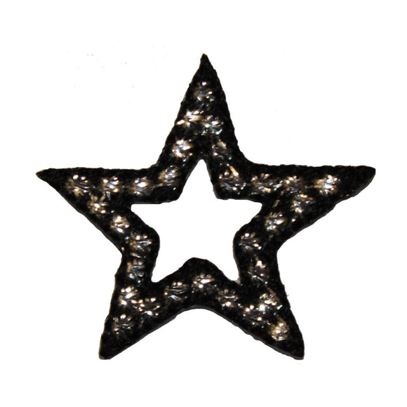 ID 3502 Black Star With Silver Dots Patch Shiny Embroidered Iron On Applique