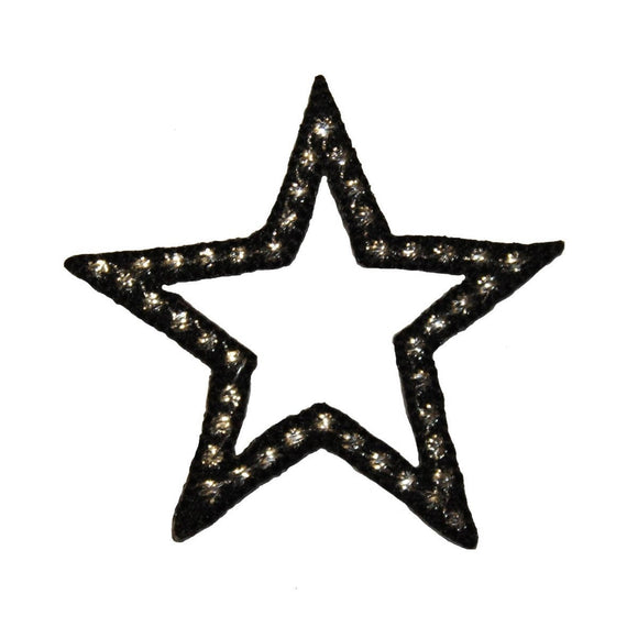 ID 3503 Black Star With Silver Dots Patch Shiny Embroidered Iron On Applique
