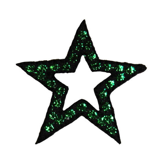 ID 3506 Black Star Green Spots Patch Shiny Craft Embroidered Iron On Applique