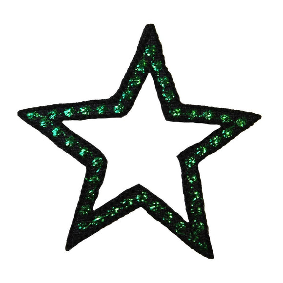 ID 3507 Black star Green Spots Patch Shiny Craft Embroidered Iron On Applique