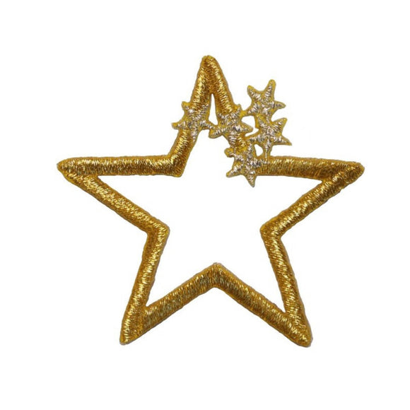 ID 3512A Gold Star With Cluster Stars Patch Craft Embroidered Iron On Applique
