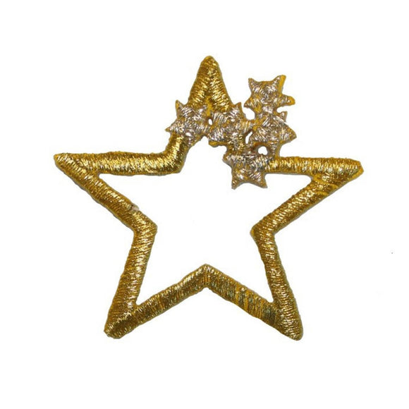 ID 3512B Gold Star With Cluster Stars Patch Craft Embroidered Iron On Applique