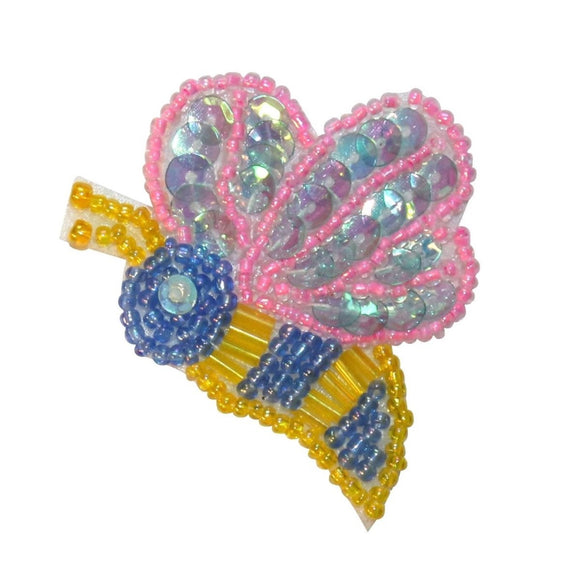 ID 8906 Bumblebee Flying Patch Honey Bee Garden Insect Beaded Iron On Applique