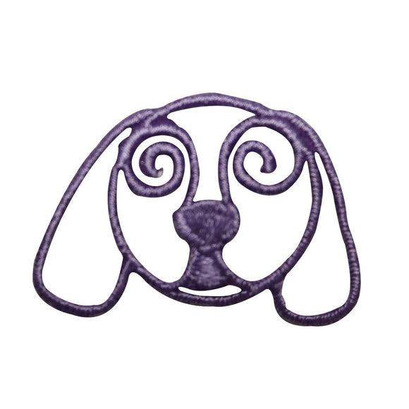 ID 8815 Puppy Dog Face Outline Patch Purple Symbol Embroidered Iron On Applique