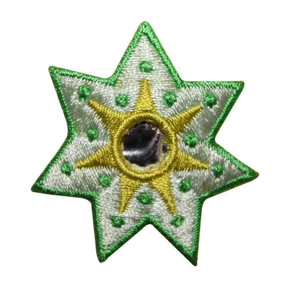 ID 8824 Green Shiny Star Burst Patch Flower Shape Embroidered Iron On Applique