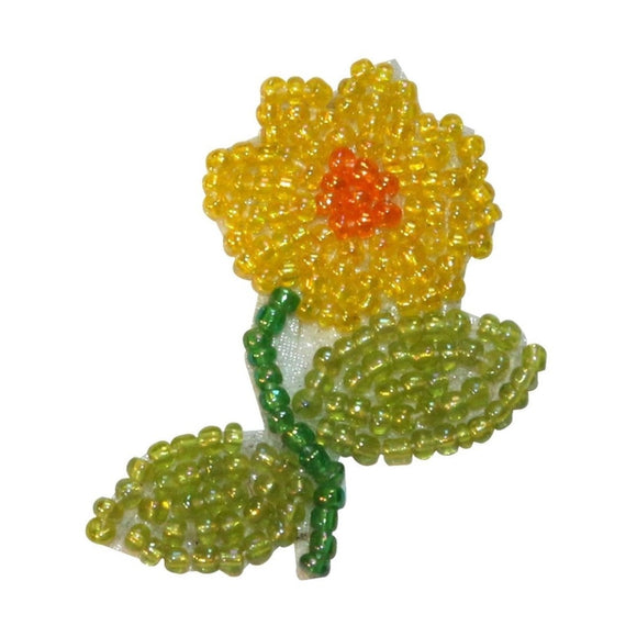 ID 8913 Yellow Daisy Flower Patch Garden Plant Blossom Beaded Iron On Applique